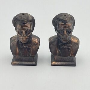Vintage 1950s Abraham Lincoln Bust Salt And Pepper Shakers Set Metal Figural